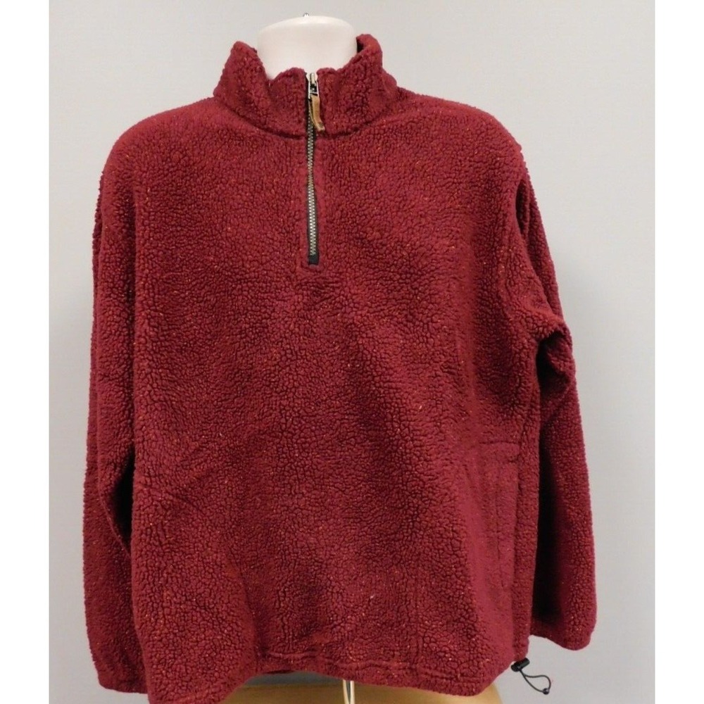Men's Lands' End Direct Merchants Fleece Quarter Zip Pullover Maroon Large 42-44